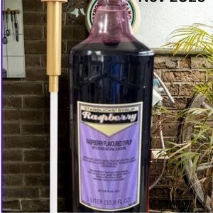 Raspberry Syrup Bottle - Deep Purple Liquid